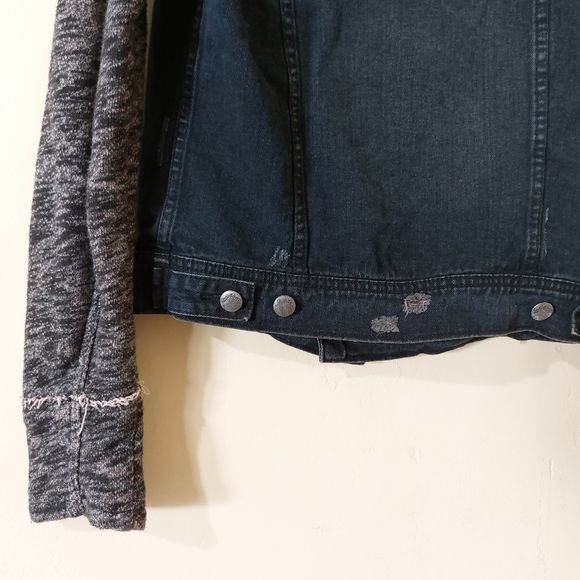 Free People Black Distressed Denim Hooded Sweater Jacket Womens Small - Picture 9 of 15